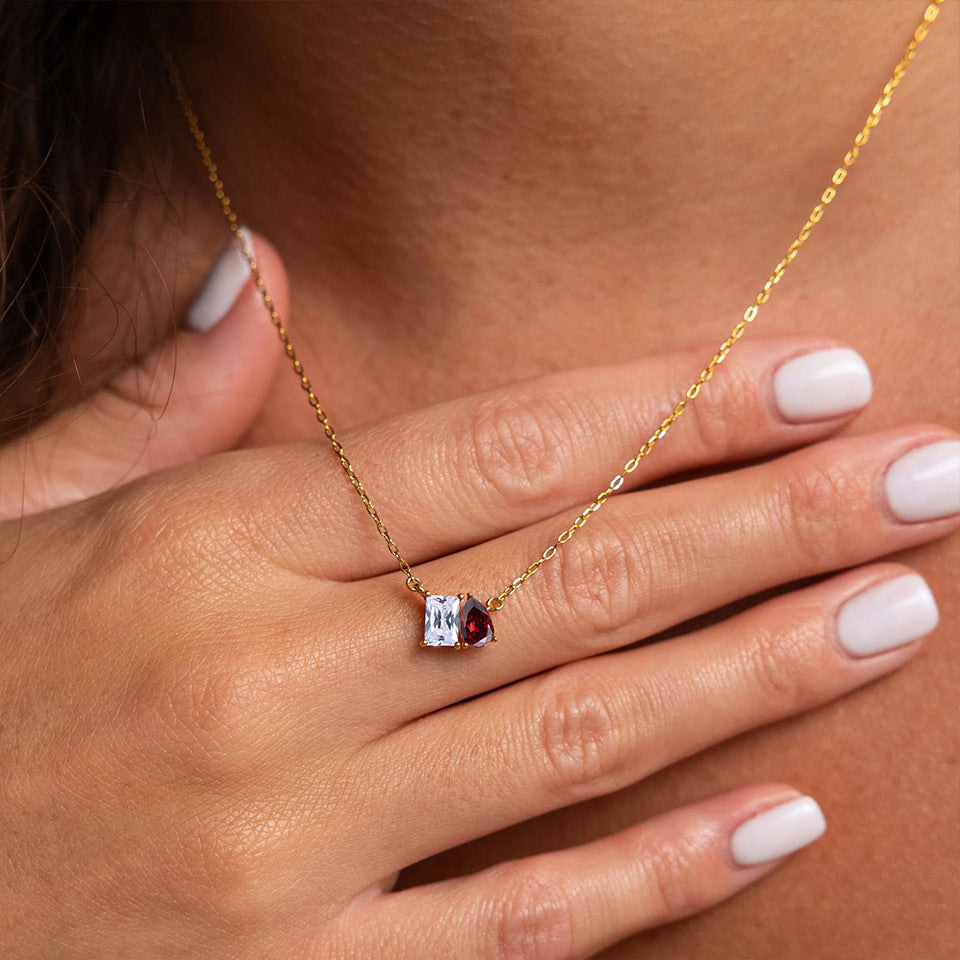 Stainless Steel Heart-shaped Rhinestone Pendant Necklace