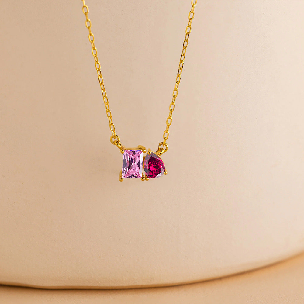 Stainless Steel Heart-shaped Rhinestone Pendant Necklace