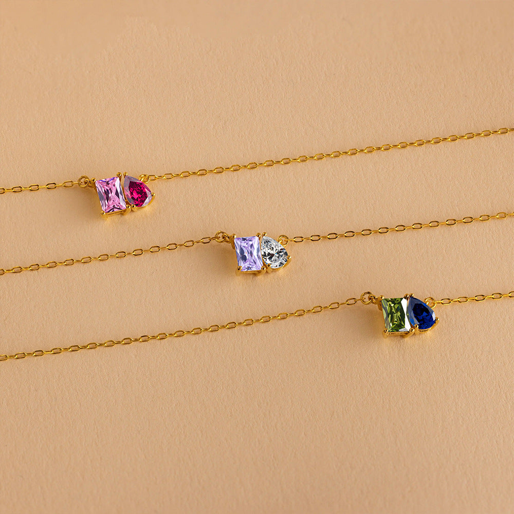 Stainless Steel Heart-shaped Rhinestone Pendant Necklace