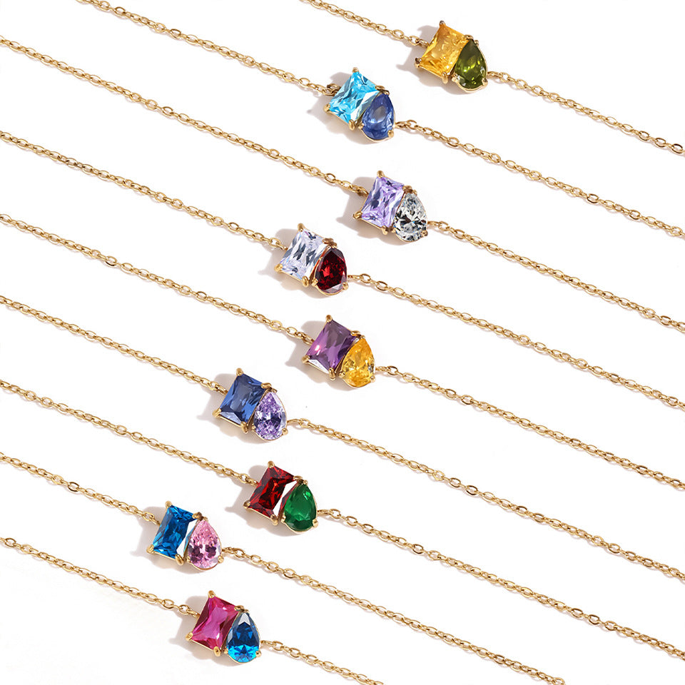 Stainless Steel Heart-shaped Rhinestone Pendant Necklace