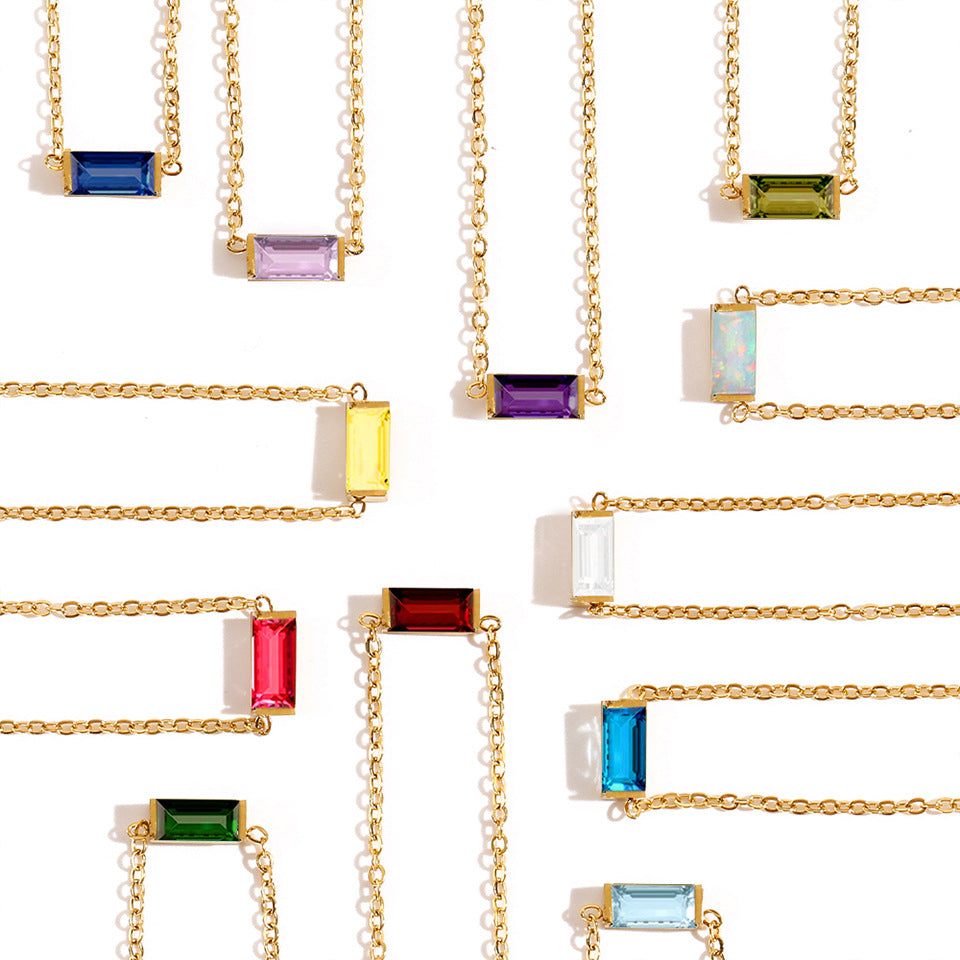 Stainless Steel 14K Gold PVD Square Birthstone Bracelet