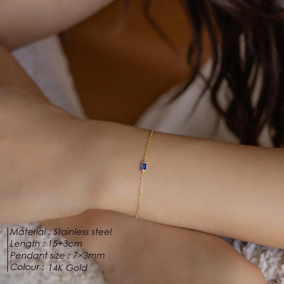 Stainless Steel 14K Gold PVD Square Birthstone Bracelet
