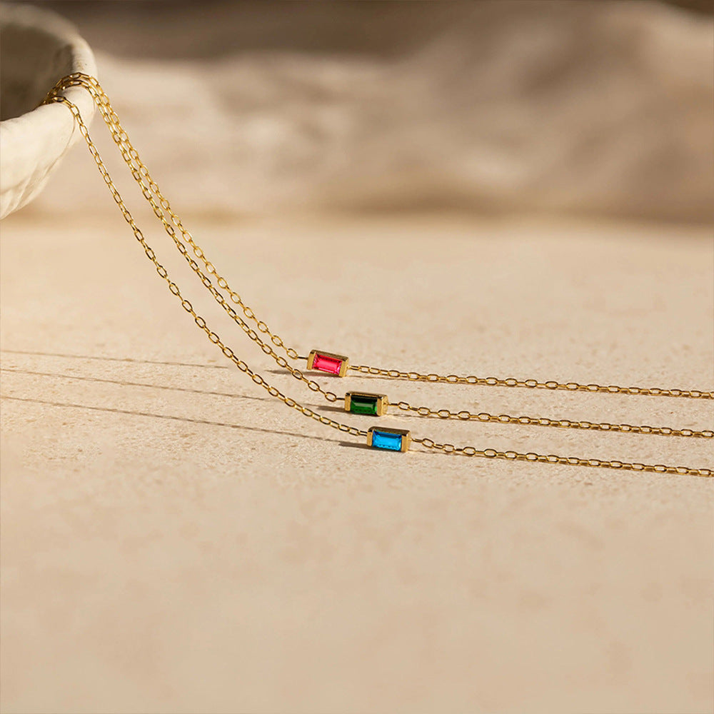 Stainless Steel 14K Gold PVD Square Birthstone Bracelet