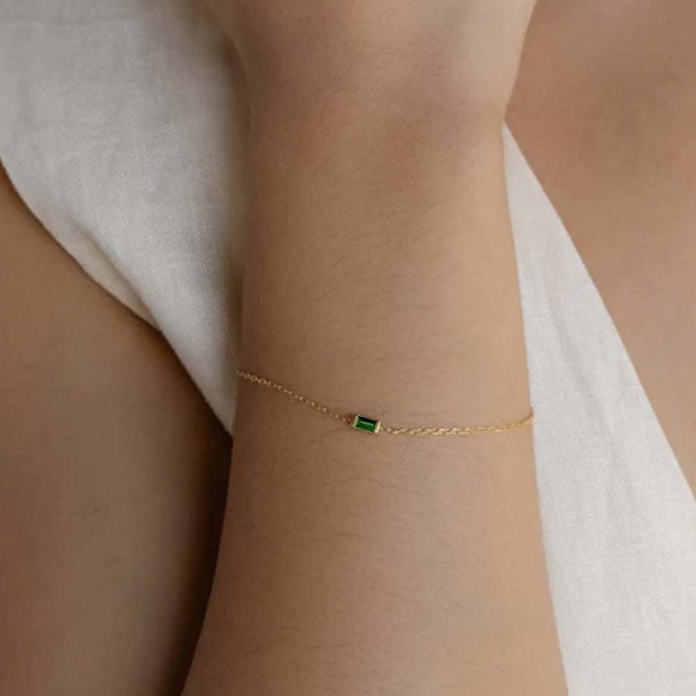 Stainless Steel 14K Gold PVD Square Birthstone Bracelet