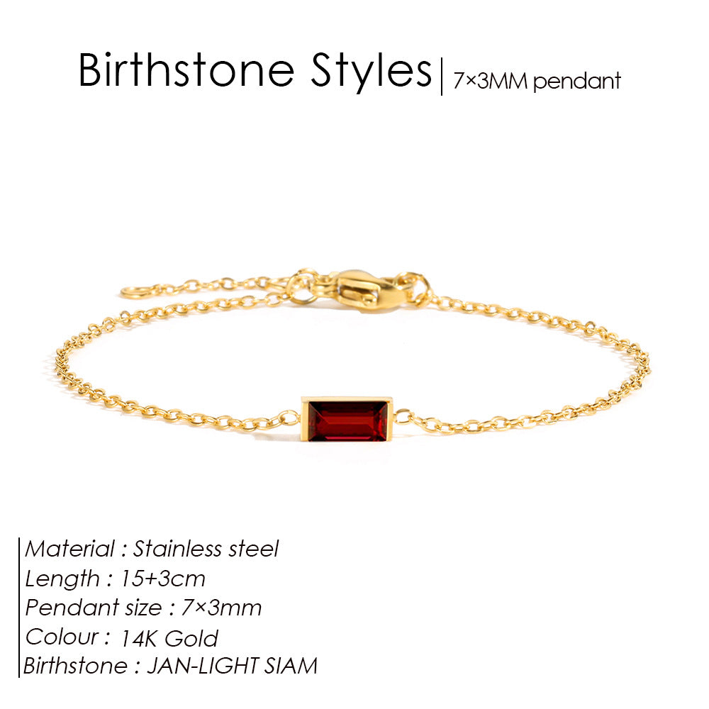 Stainless Steel 14K Gold PVD Square Birthstone Bracelet