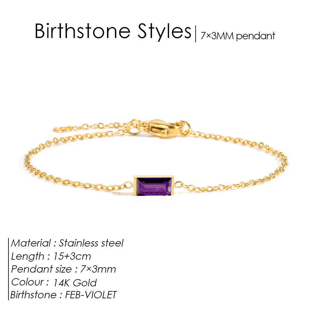 Stainless Steel 14K Gold PVD Square Birthstone Bracelet