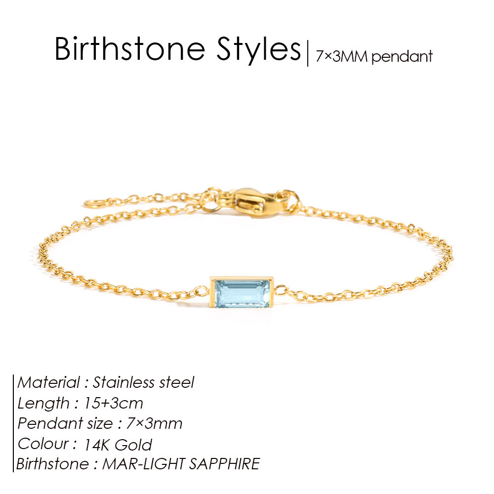 Stainless Steel 14K Gold PVD Square Birthstone Bracelet