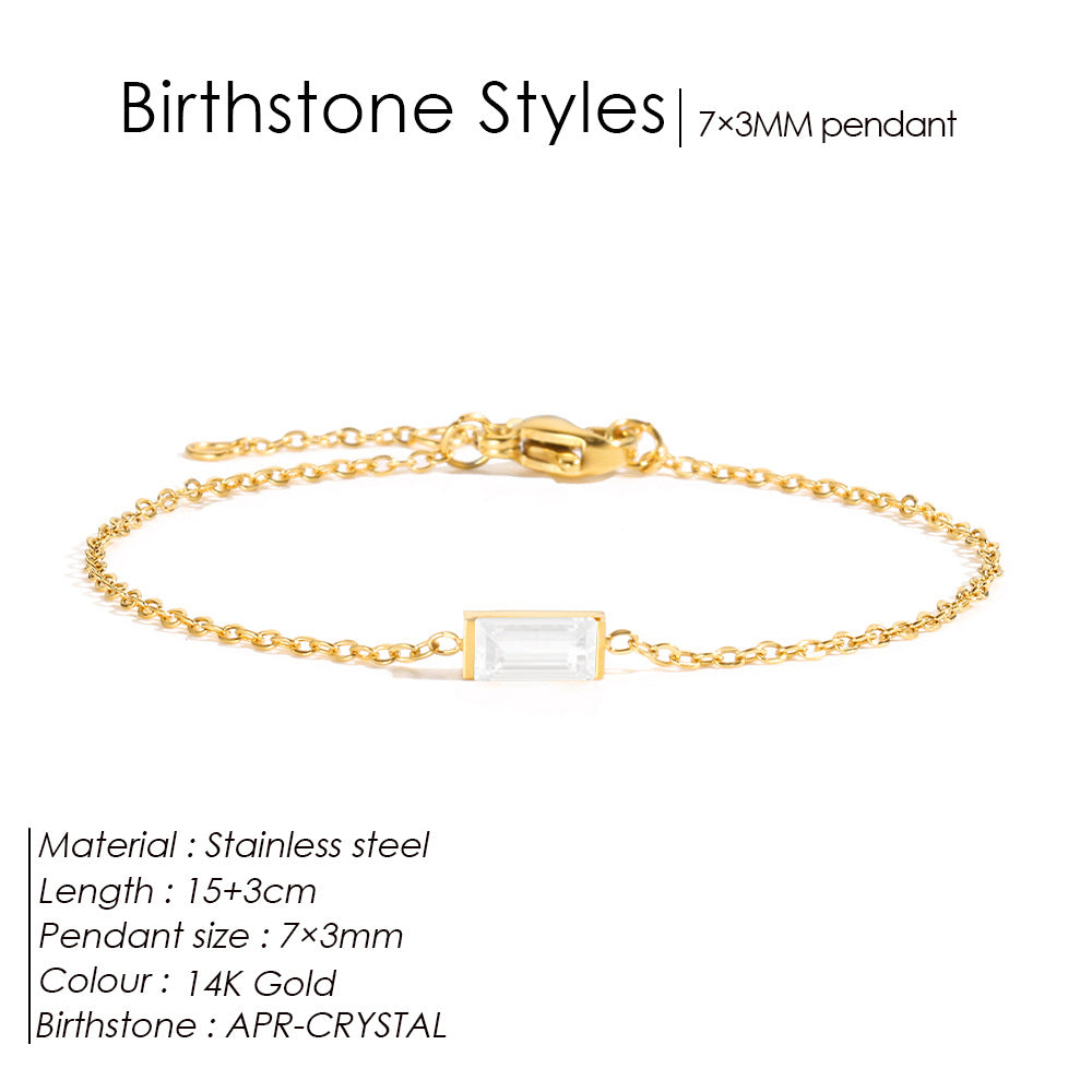 Stainless Steel 14K Gold PVD Square Birthstone Bracelet