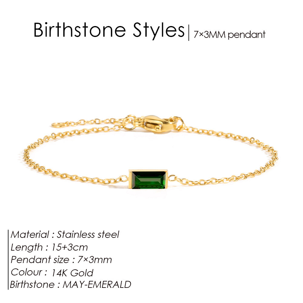 Stainless Steel 14K Gold PVD Square Birthstone Bracelet