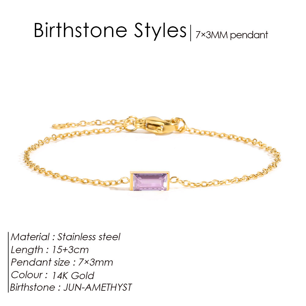 Stainless Steel 14K Gold PVD Square Birthstone Bracelet