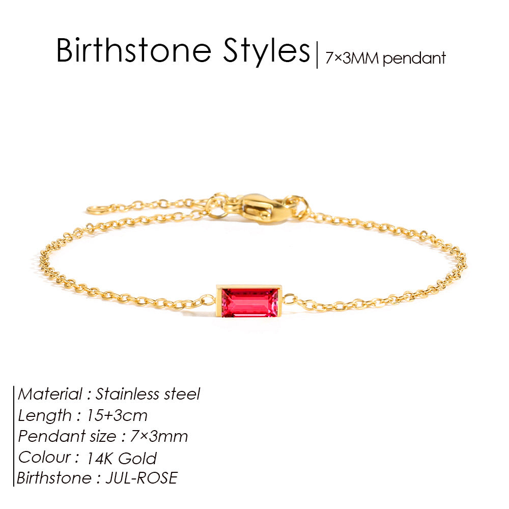 Stainless Steel 14K Gold PVD Square Birthstone Bracelet
