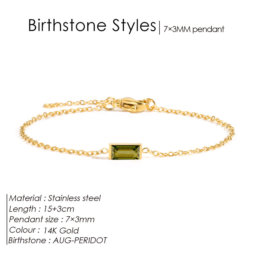 Stainless Steel 14K Gold PVD Square Birthstone Bracelet