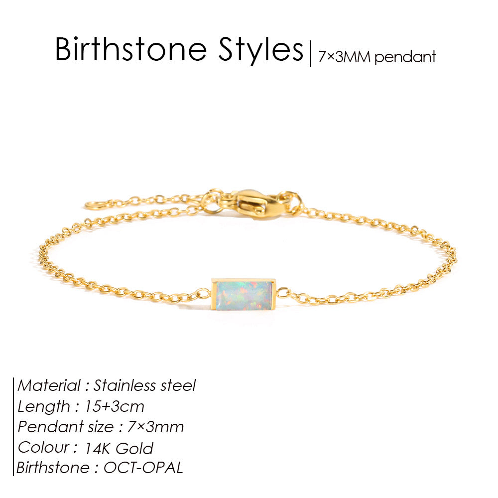 Stainless Steel 14K Gold PVD Square Birthstone Bracelet