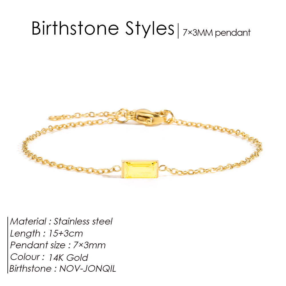 Stainless Steel 14K Gold PVD Square Birthstone Bracelet