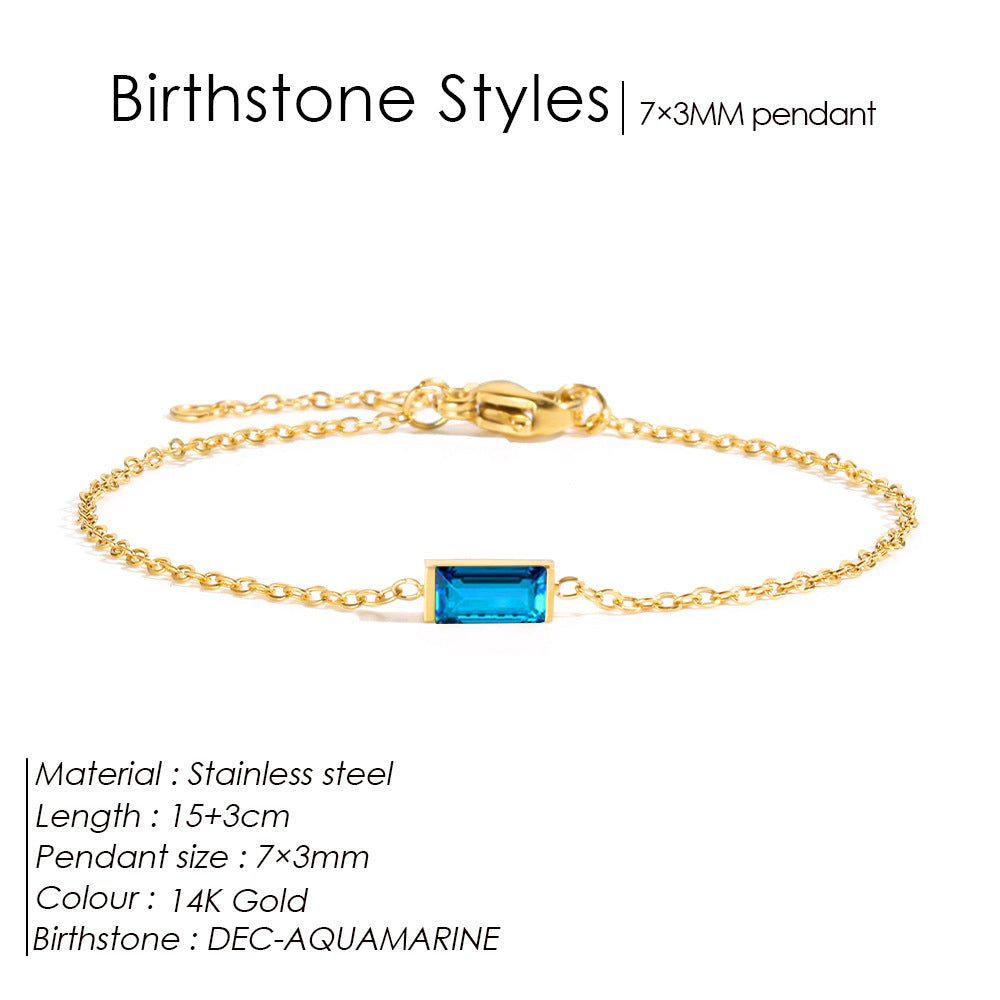 Stainless Steel 14K Gold PVD Square Birthstone Bracelet