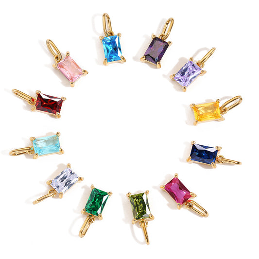 Stainless Steel Geometric Square Cubic Zirconia Necklace Pendant