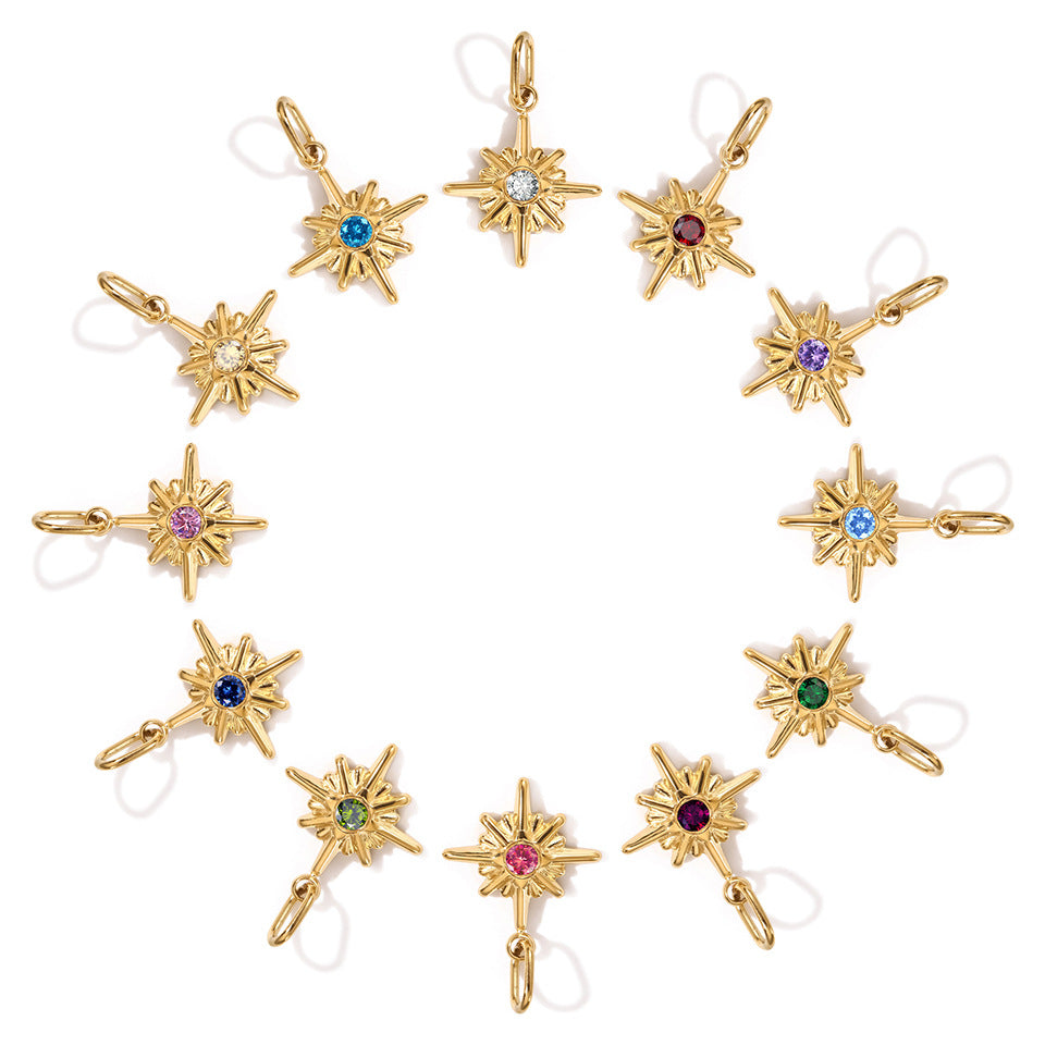 Stainless Steel Eight-pointed Star Birthday Stone Pendant