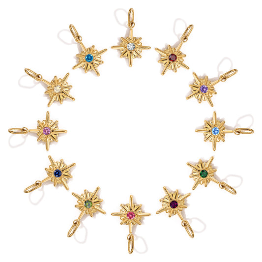 Stainless Steel Eight-pointed Star Birthday Stone Pendant