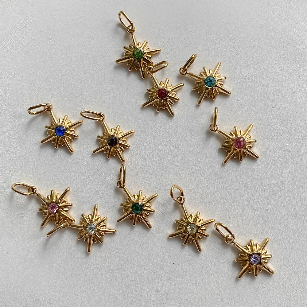 Stainless Steel Eight-pointed Star Birthday Stone Pendant