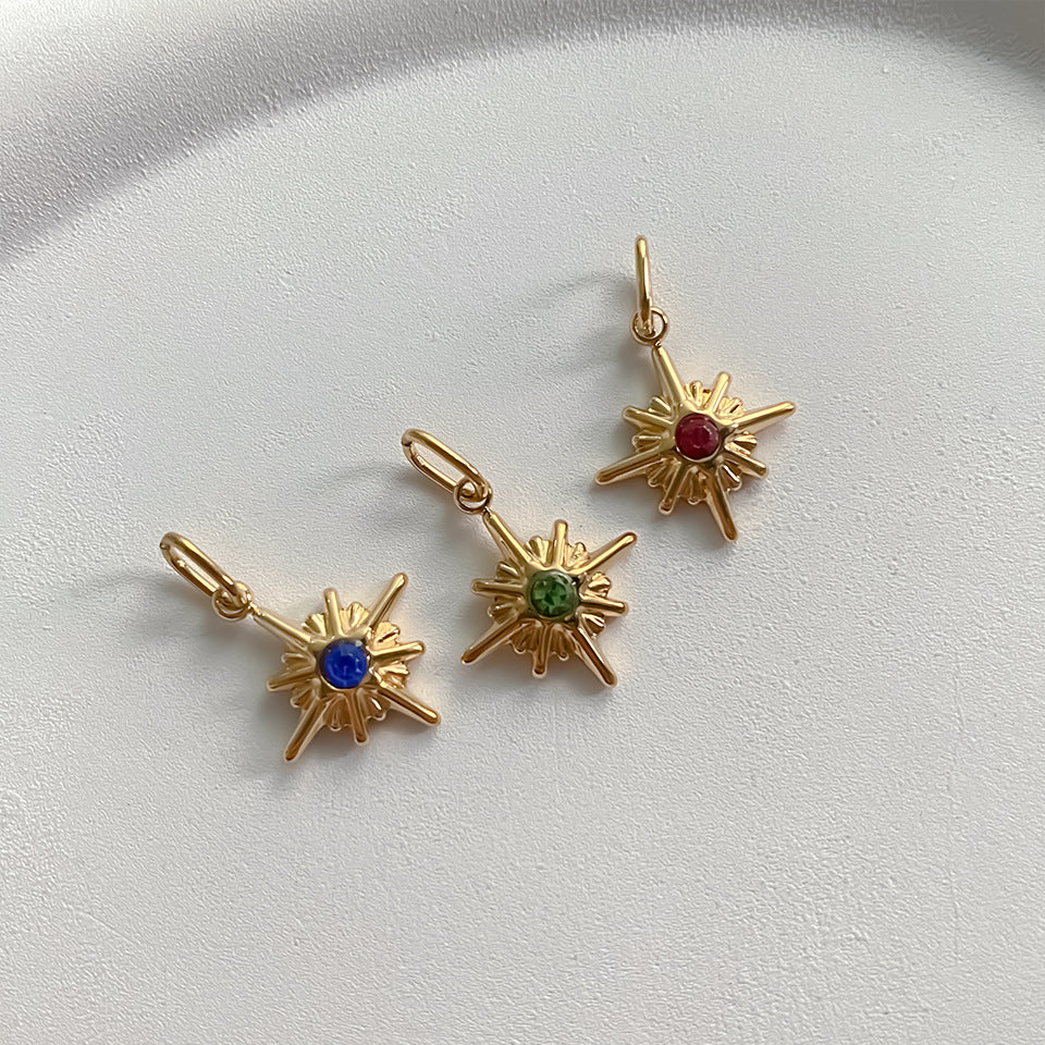 Stainless Steel Eight-pointed Star Birthday Stone Pendant