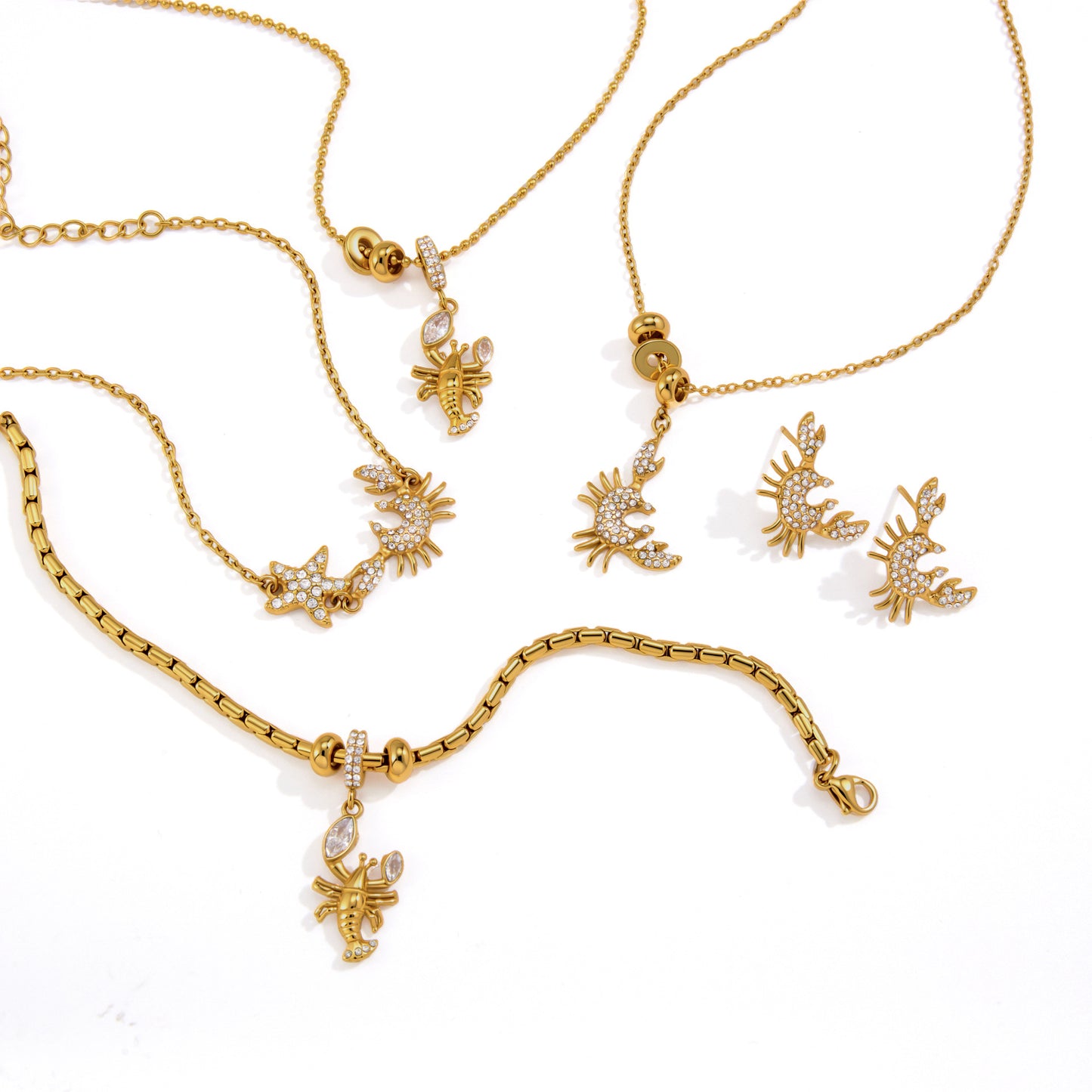 Stainless Steel Crab Necklace Bracelet Earrings Jewelry Set
