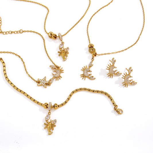 Stainless Steel Crab Necklace Bracelet Earrings Jewelry Set