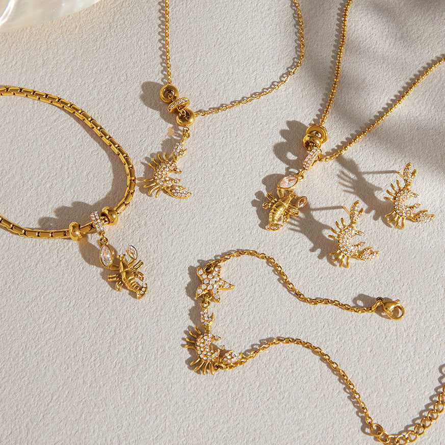 Stainless Steel Crab Necklace Bracelet Earrings Jewelry Set
