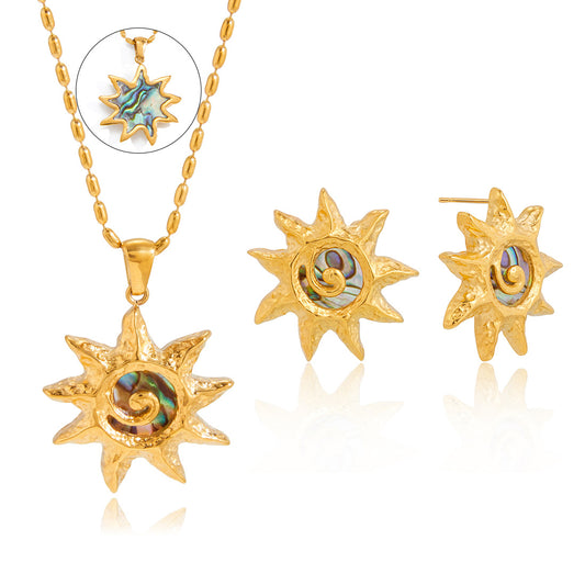 Stainless Steel Abalone Shell Necklace Earrings Rings Jewelry Set