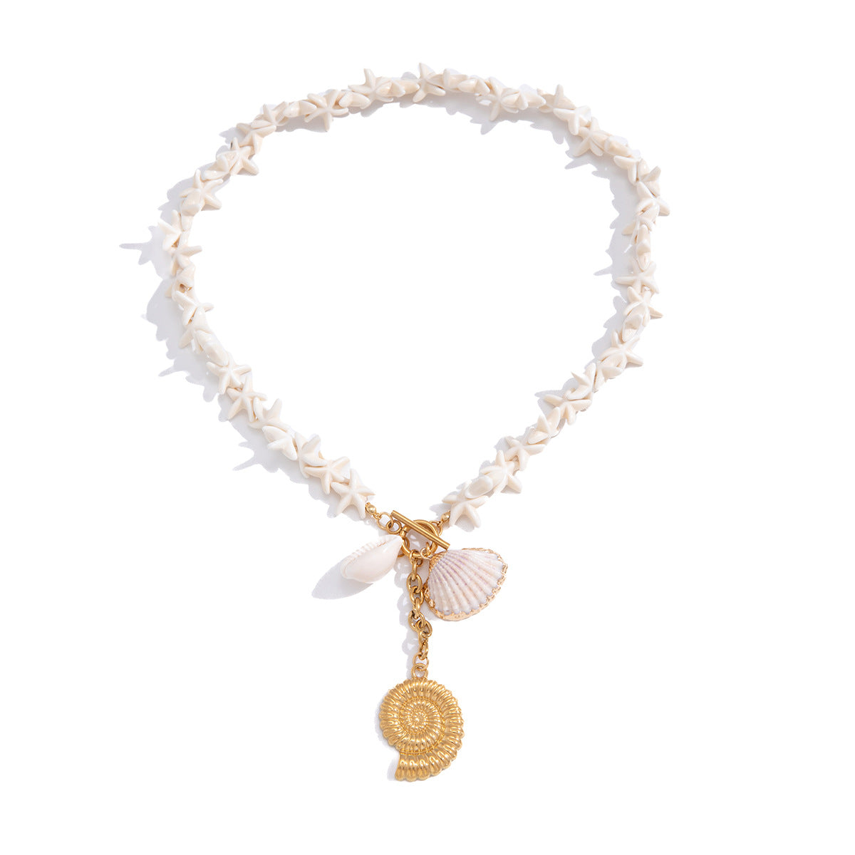 Stainless Steel Natural Shell Pendant Necklace Earrings Jewelry Set
