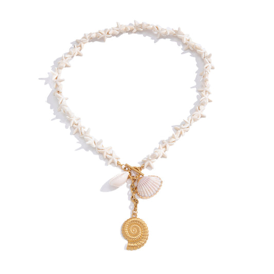Stainless Steel Natural Shell Pendant Necklace Earrings Jewelry Set
