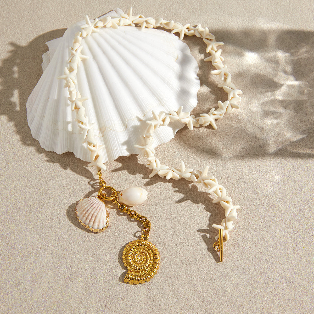 Stainless Steel Natural Shell Pendant Necklace Earrings Jewelry Set