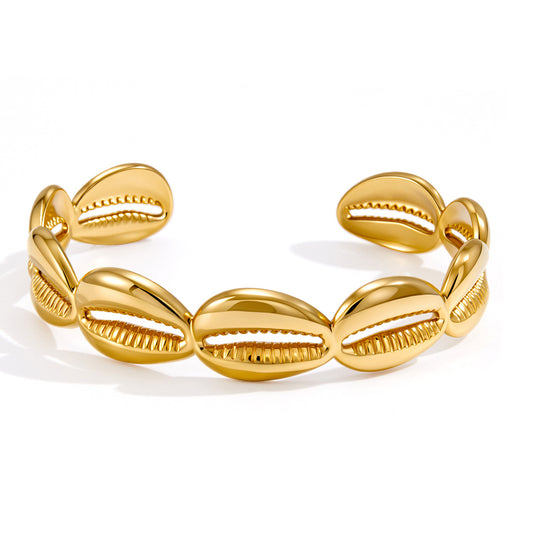 Stainless Steel 18K Gold PVD Shell Cuff Bracelet
