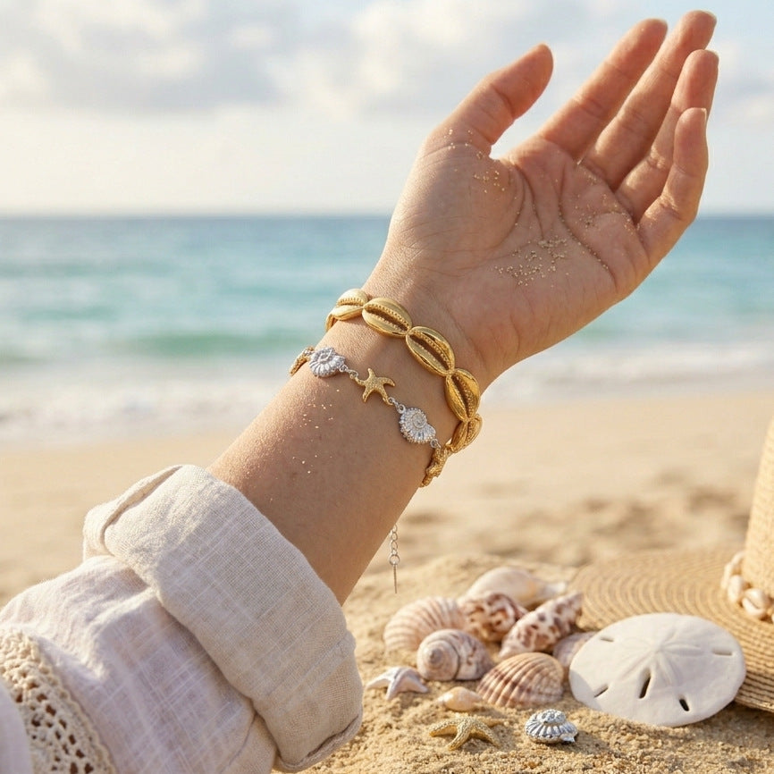 Stainless Steel 18K Gold PVD Shell Cuff Bracelet