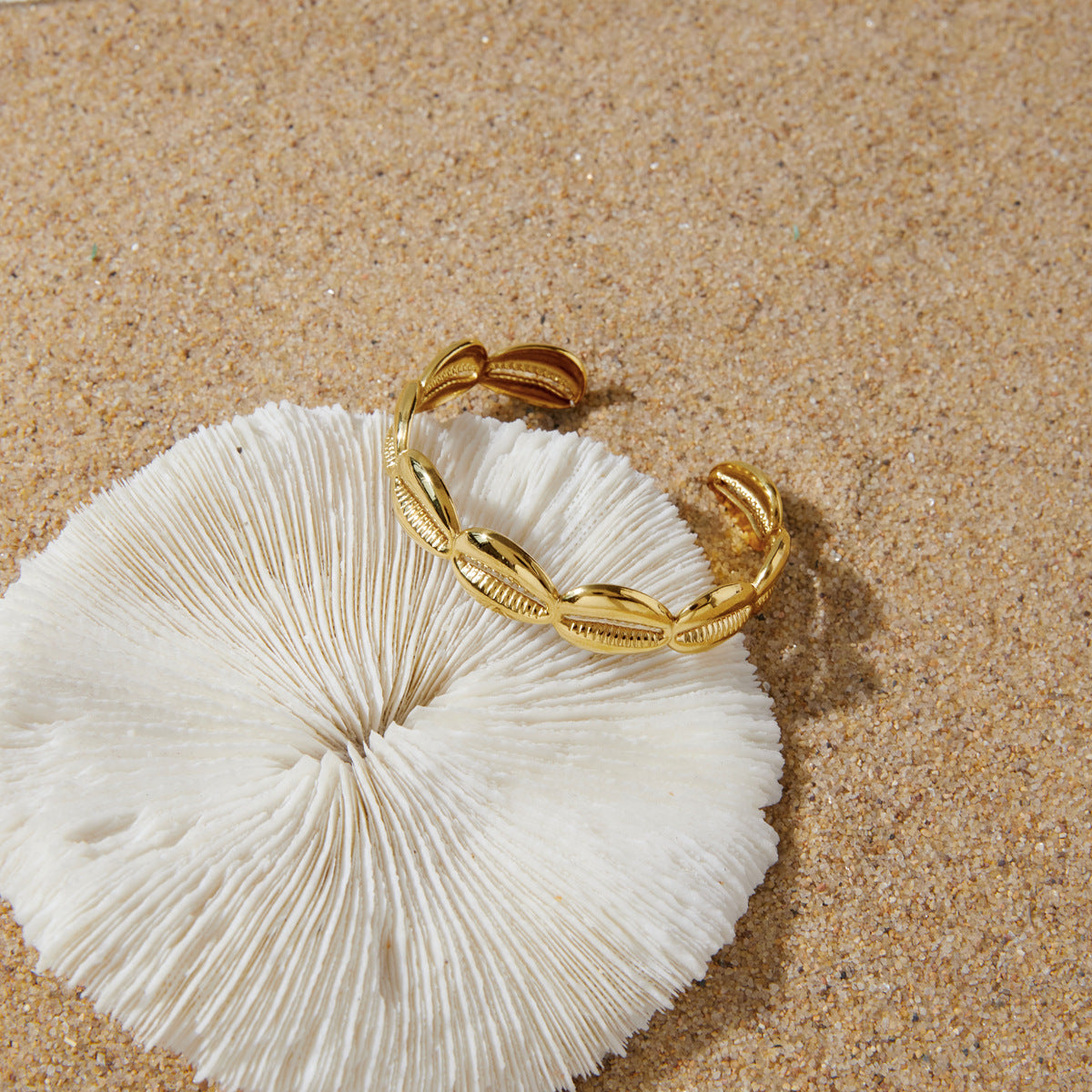 Stainless Steel 18K Gold PVD Shell Cuff Bracelet