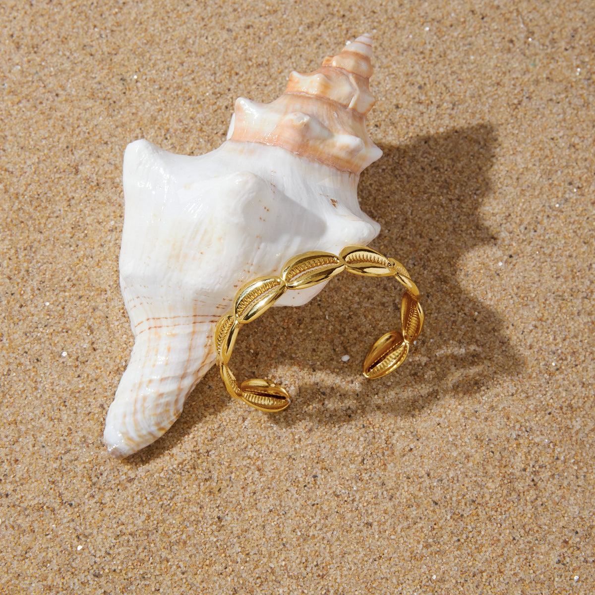 Stainless Steel 18K Gold PVD Shell Cuff Bracelet