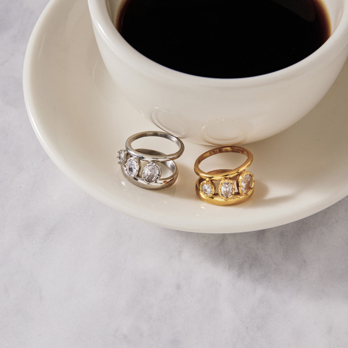 Stainless Steel Circular CZ Sliding Three-layer Hollow Opening Ring