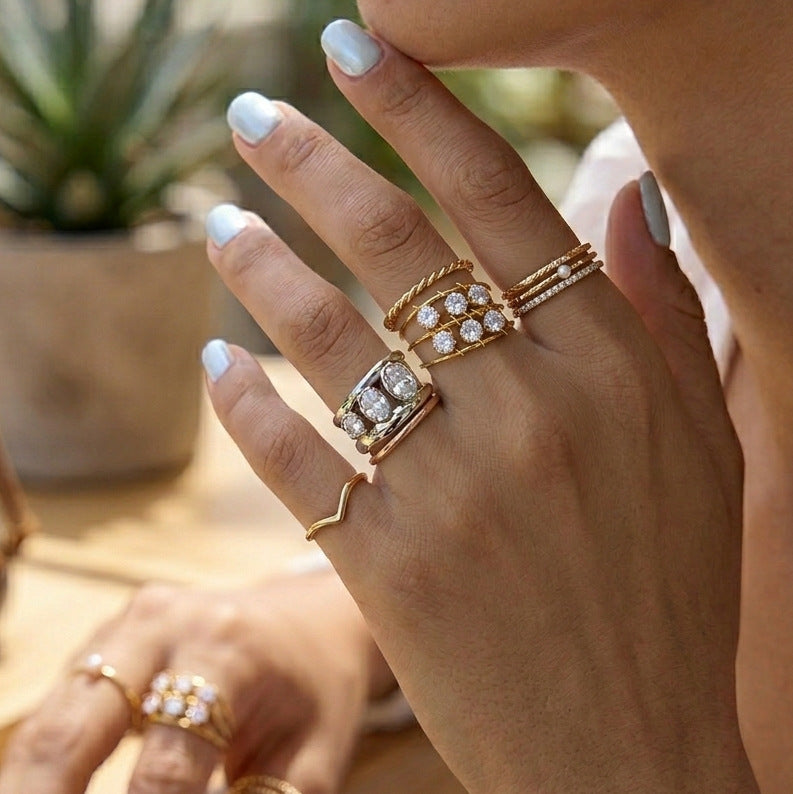 Stainless Steel Circular CZ Sliding Three-layer Hollow Opening Ring