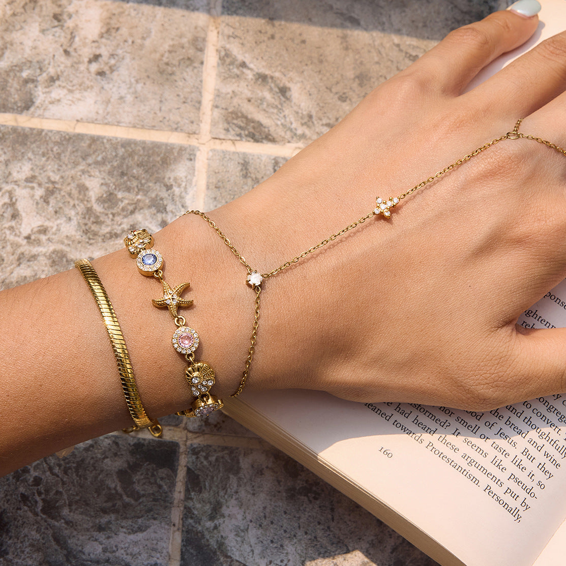 Stainless Steel Rainbow Rhinestone Shell Bracelet