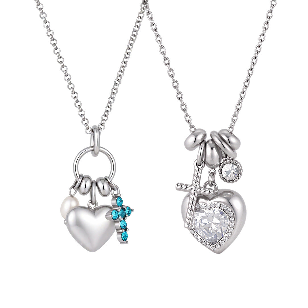 Stainless Steel Heart-shaped CZ Pendant Valentine's Day Necklace