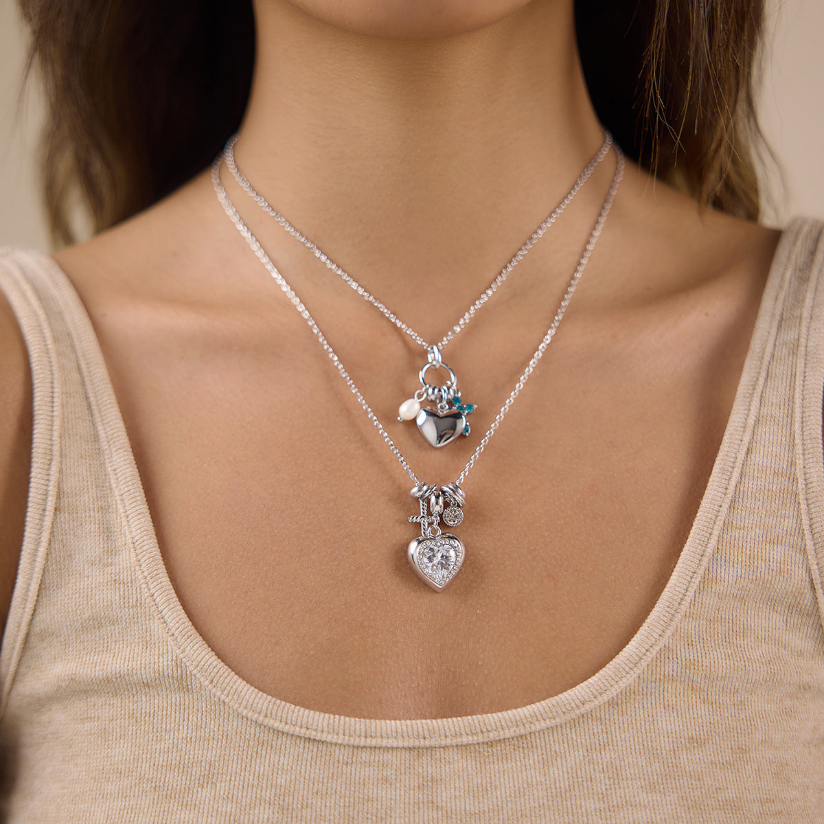 Stainless Steel Heart-shaped CZ Pendant Valentine's Day Necklace
