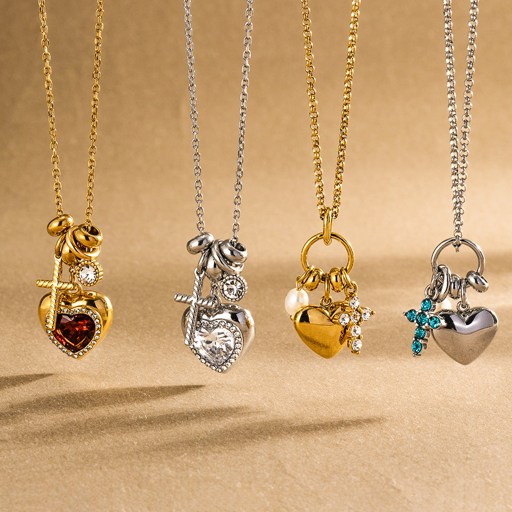 Stainless Steel Heart-shaped CZ Pendant Valentine's Day Necklace