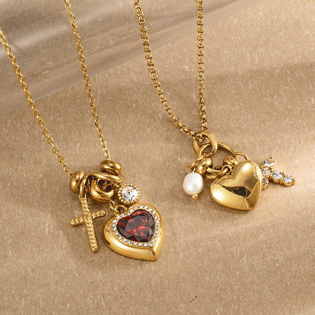Stainless Steel Heart-shaped CZ Pendant Valentine's Day Necklace