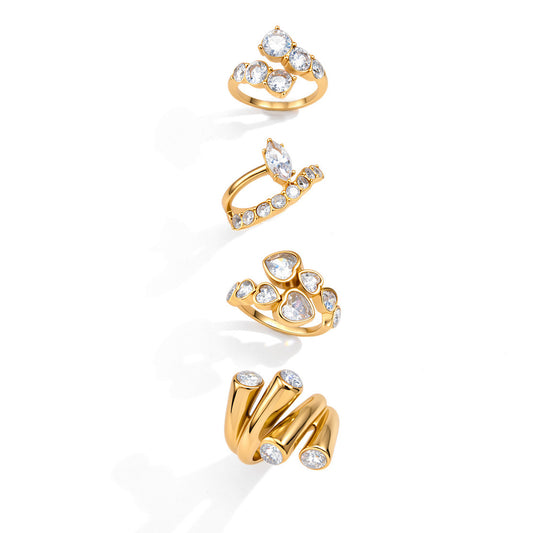 Stainless Steel White Cubic Zirconia Adjustable Open Ring