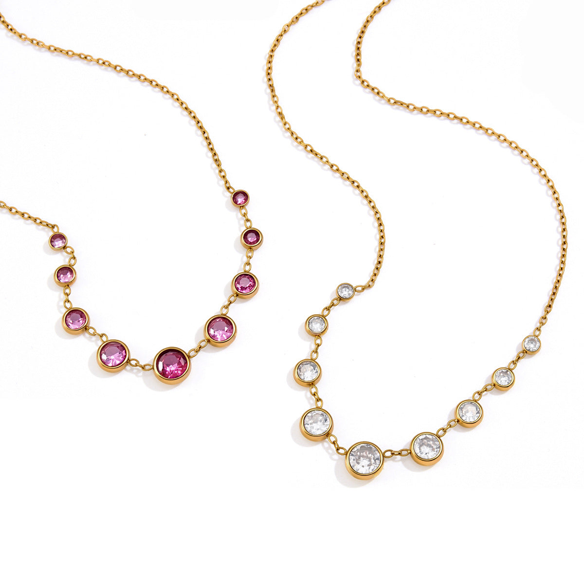 Stainless Steel Cubic Zirconia Alternating Pendant Necklace