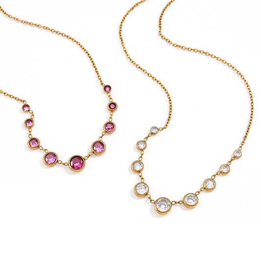 Stainless Steel Cubic Zirconia Alternating Pendant Necklace