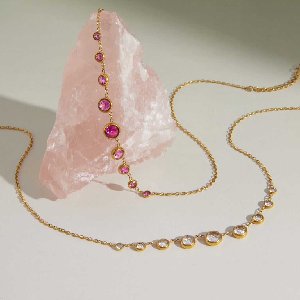Stainless Steel Cubic Zirconia Alternating Pendant Necklace