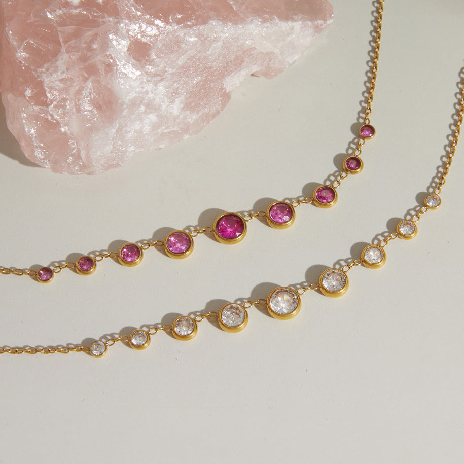 Stainless Steel Cubic Zirconia Alternating Pendant Necklace