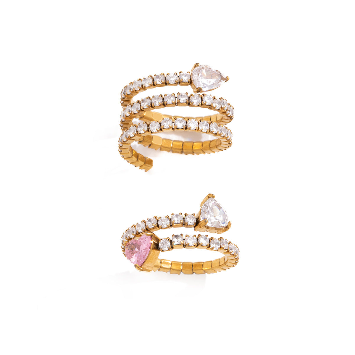 Stainless Steel Snake Shaped Multi-layer CZ Open Ring