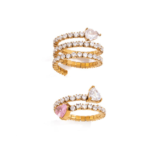 Stainless Steel Snake Shaped Multi-layer CZ Open Ring