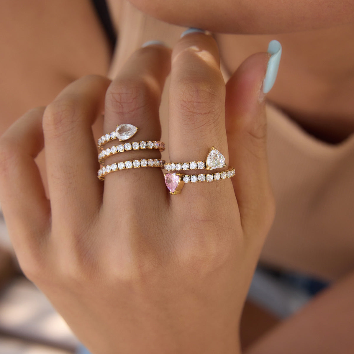 Stainless Steel Snake Shaped Multi-layer CZ Open Ring